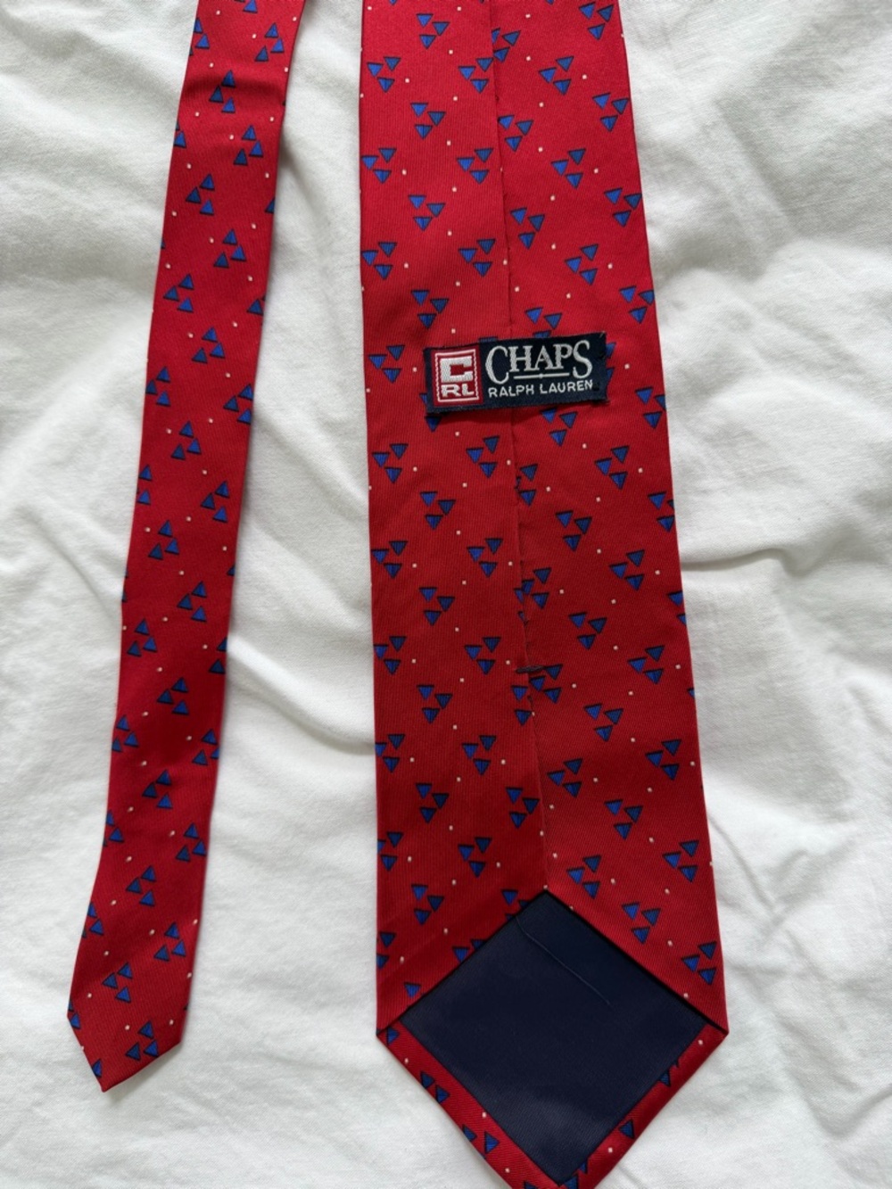 Chaps Red Tie with Blue Triangle Motif